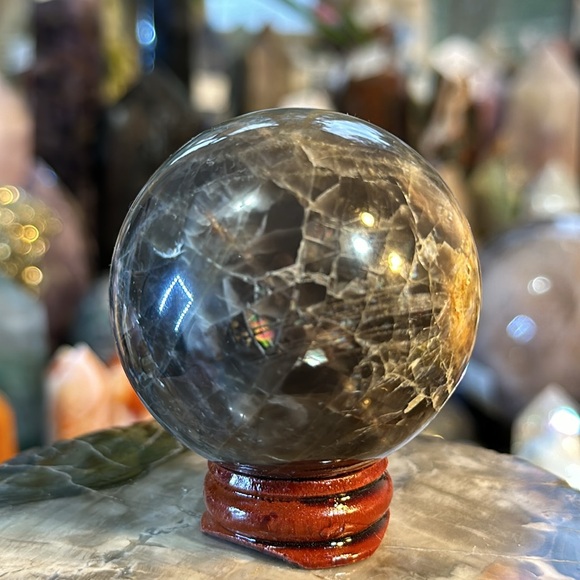 🔥SALE🔥 Moonstone Crystal Sphere With Rainbows And Flash! - Picture 14 of 16